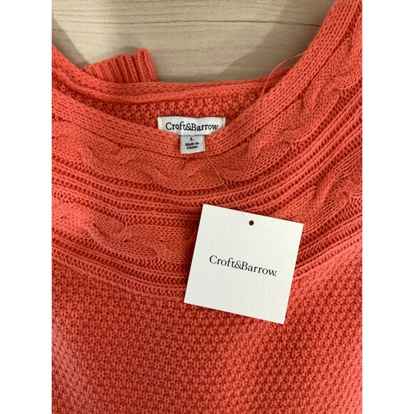 NWT! Lightweight Cable Knit Boatneck Sweater By Croft & Barrow in Coral Size L - Picture 7 of 11